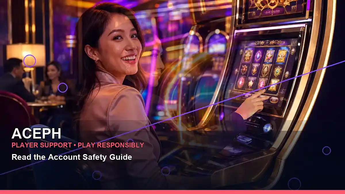 ACEPH Philippine player experience scene featuring layered collage artwork, free spins, and online slot games
