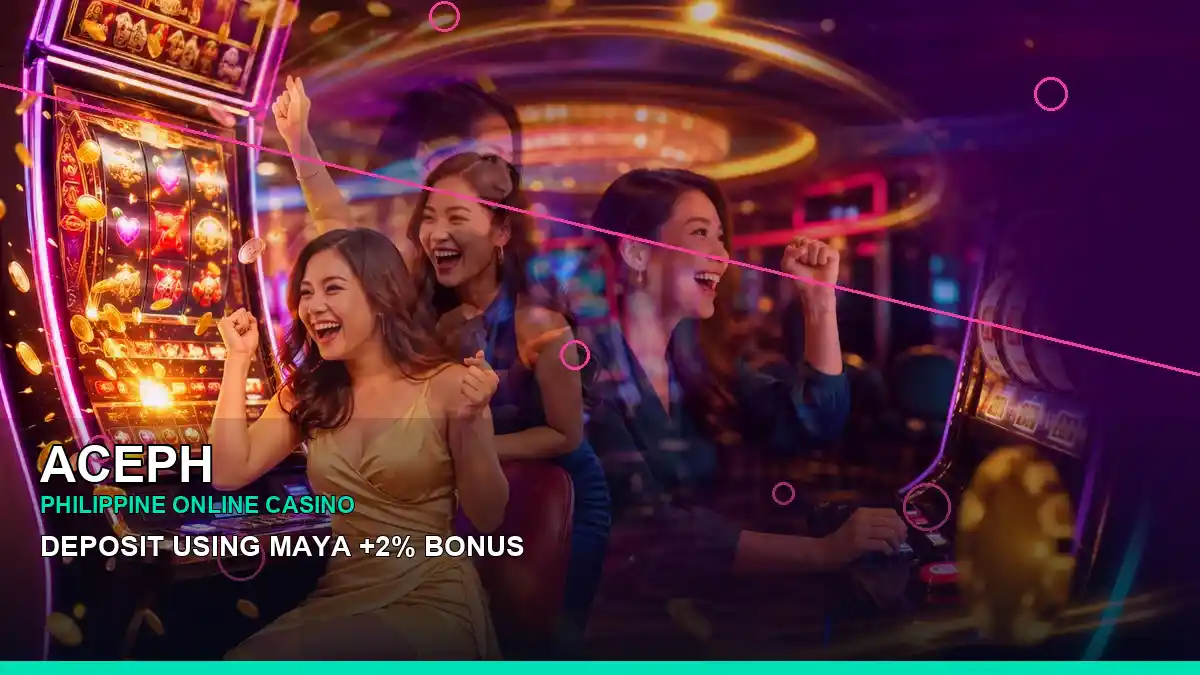 ACEPH Philippines casino guide featuring neon reel games, jackpot-style visuals, and an adult Filipina casino host